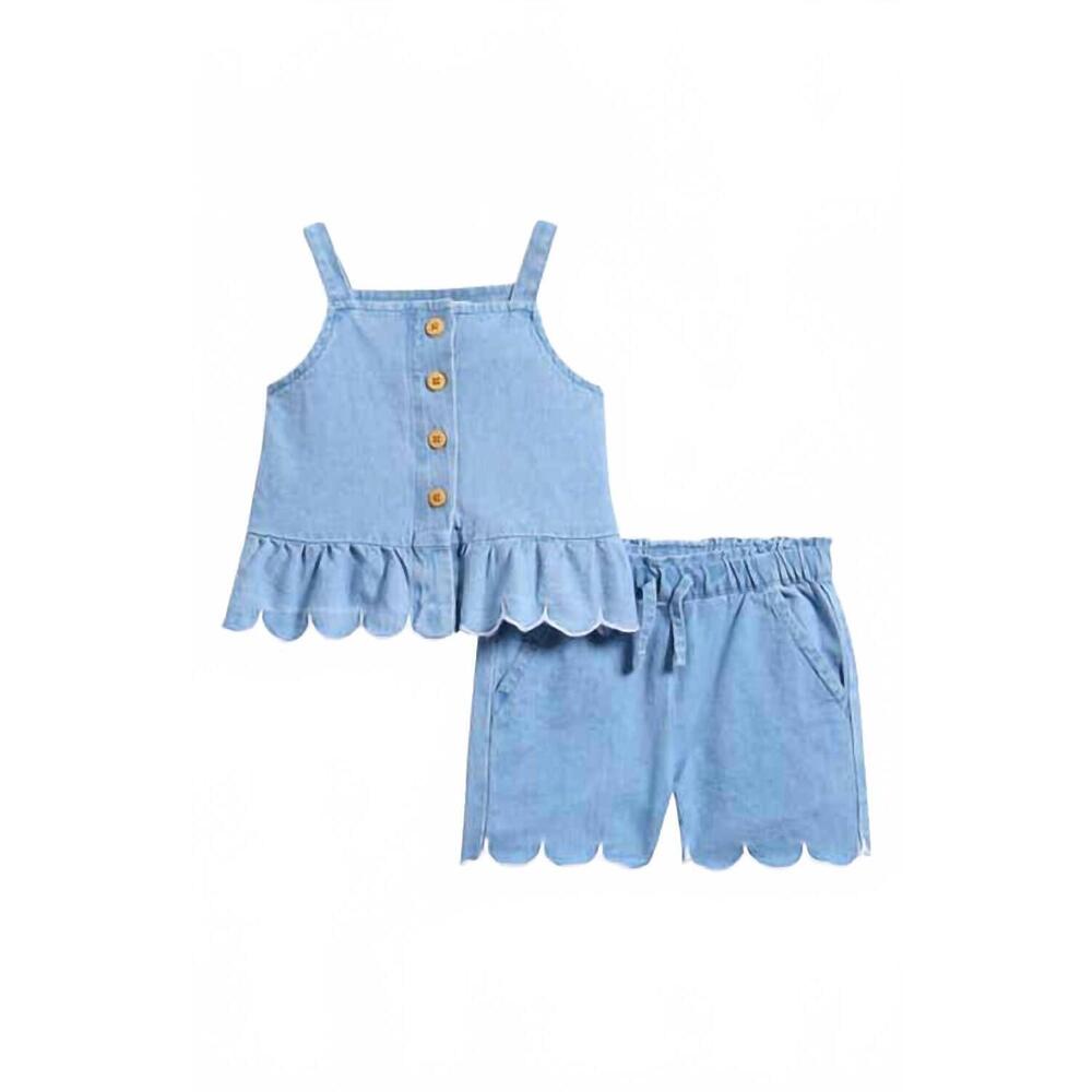NEW MILES BABY girls chambray scallop two-piece tank and short set in light blue